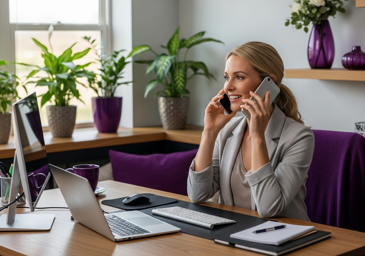 Blonde woman on phone