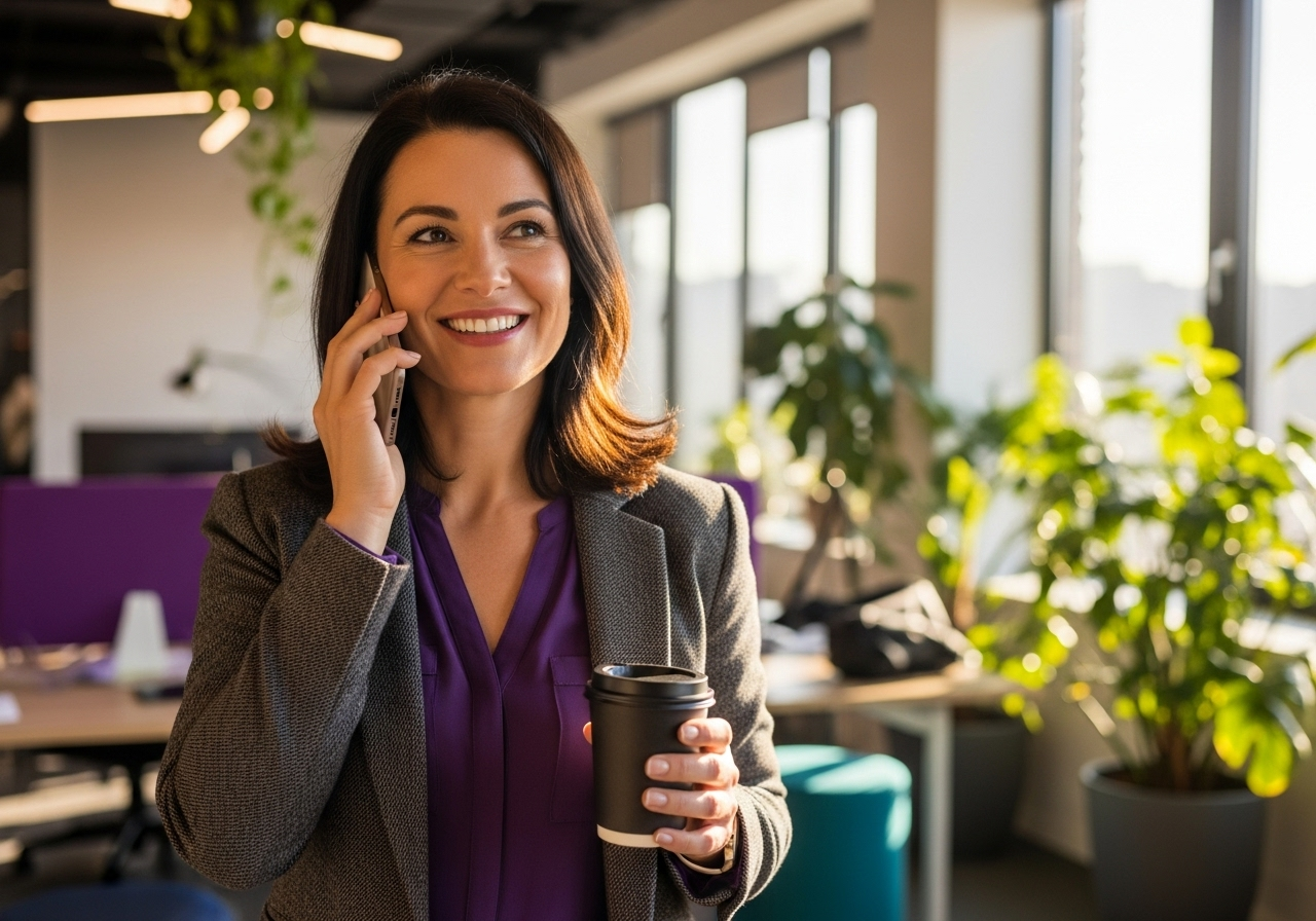 Woman smiling with coffee